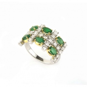 18k Two Colour Gold Diamond & Emerald Ring 1.14ct